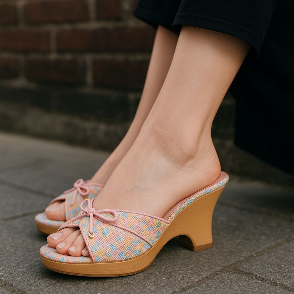 Fashion Bug Pink Mules with Bow Detail